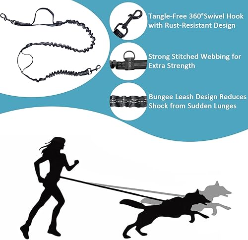 Miniatura 2 de Correa de perro manos libres con bolsa de cremallera, correas resistentes para perros caminando, correr, senderismo, cinturón ajustable con paquete