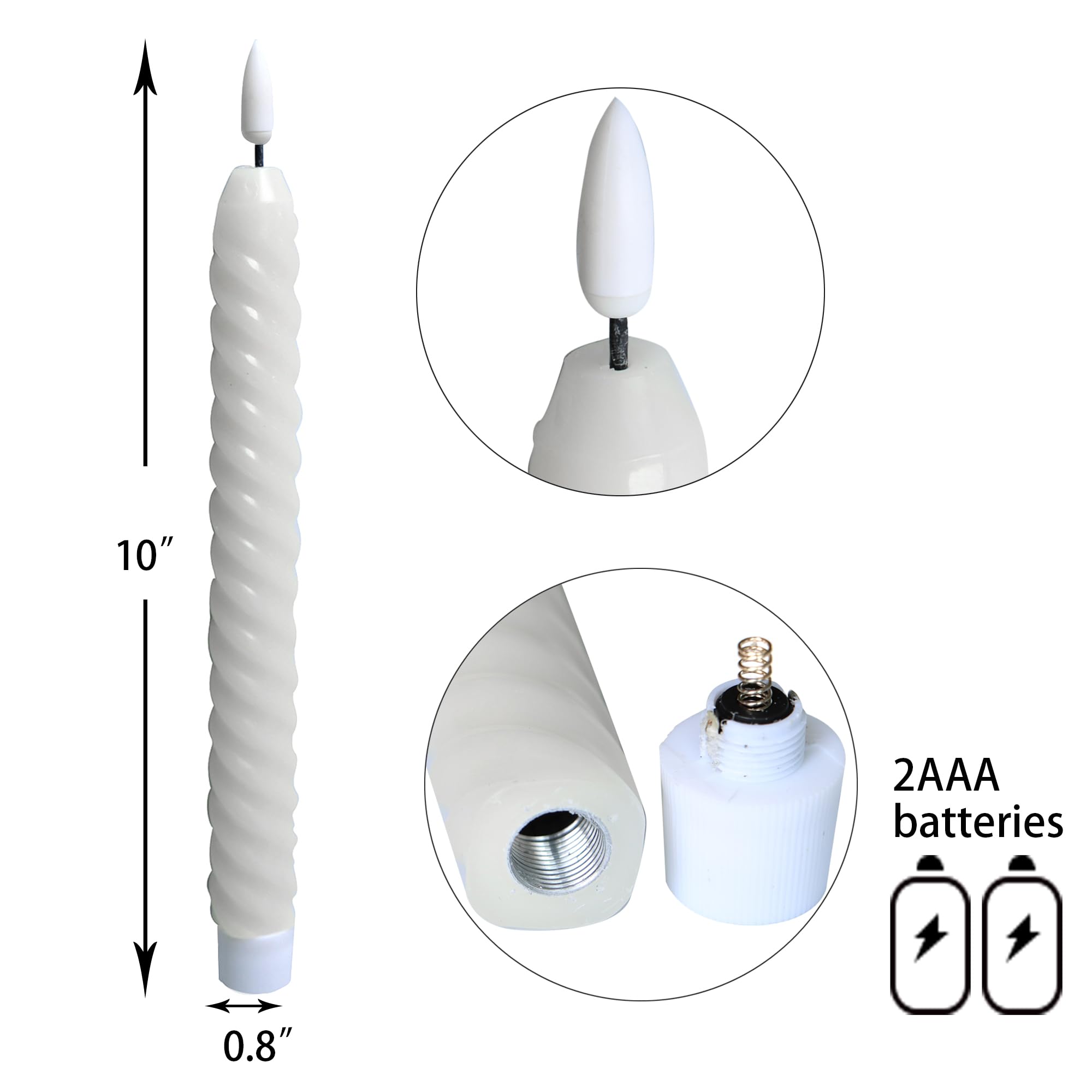 CANDLE CHOICE Candele coniche in vera cera senza fiamma, con timer a distanza, alte 24,4 cm, lunghe tremolanti, funzionamento a batteria, a LED, per cene, matrimoni, Halloween, decorazioni natalizie