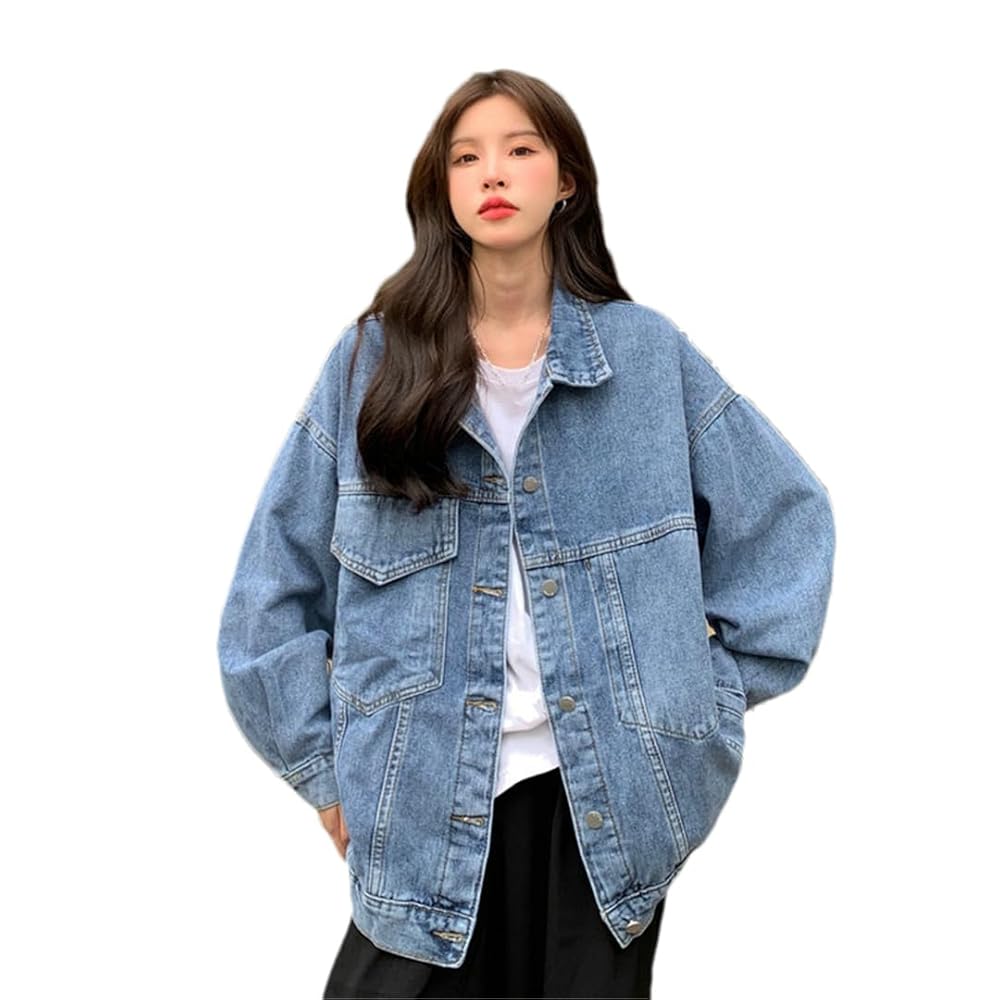 Women's Solid Lapel Denim Jacket Autumn Spliced American