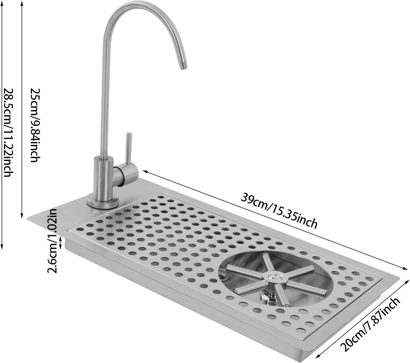 Lavavasos Empotrable con Grifo, Enjuagador de Vidrio de Acero Inoxidable Equipado con Bandeja de Goteo, for Bar en Casa, Cafetería y Restaurante