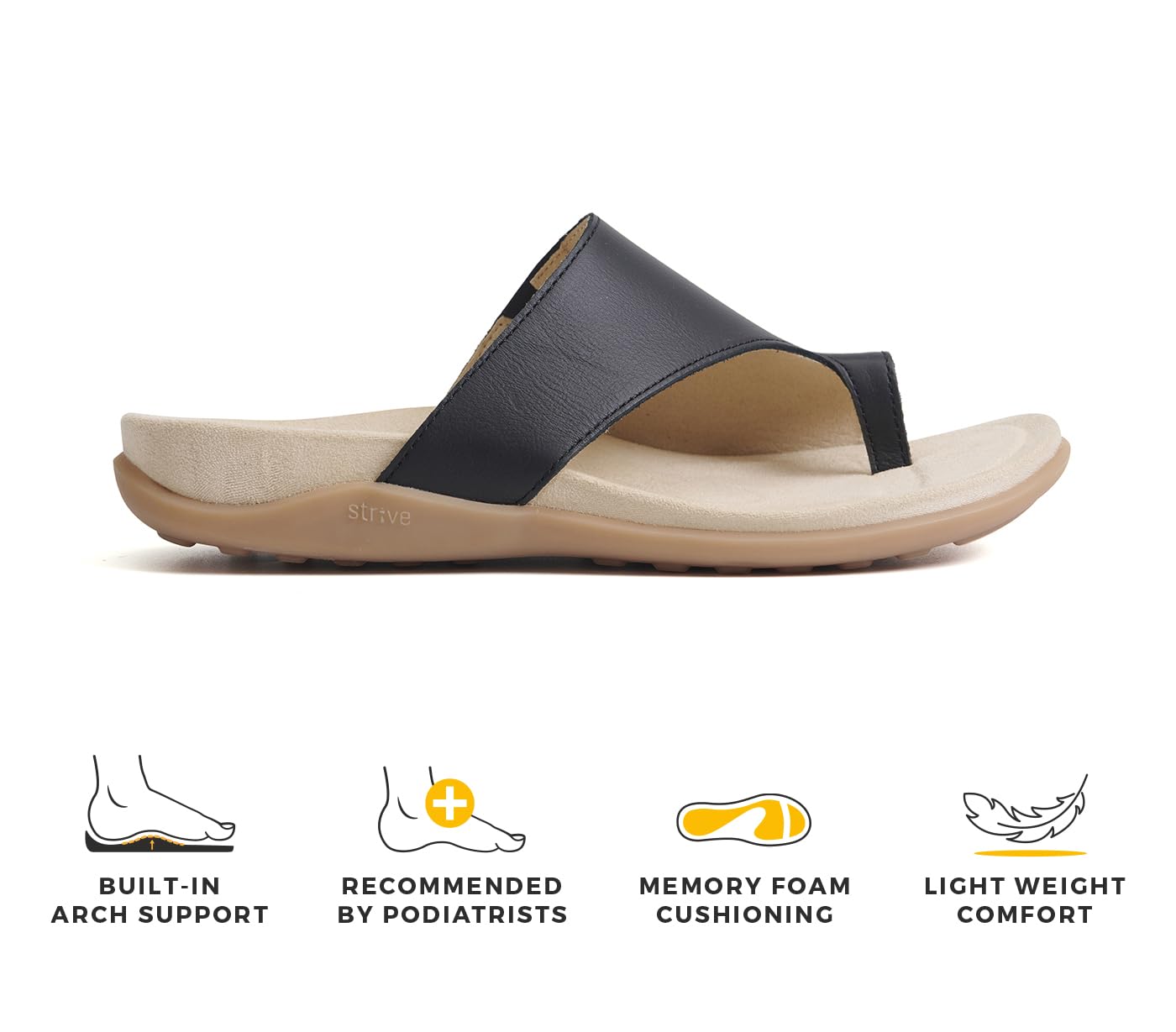 Strive Capri 4 damskie sandały ortopedyczne z podparciem łuku, skórzane, wygodne sandały na zapalenie powięzi podeszwy, haluksy, płaskie stopy, opuchnięte stopy i zatwierdzone przez podologa