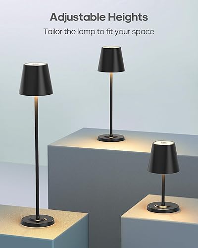 Miniatura 3 de Lámpara de mesa LED inalámbrica recargable, 3 alturas ajustables, lámpara de batería de 5500 mAh, lámpara táctil de atenuación de 3 colores, lámpara