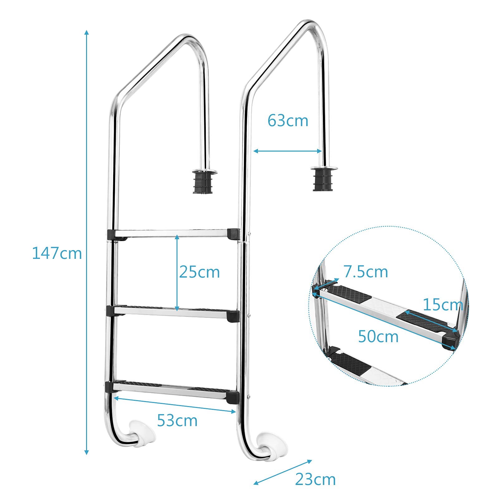 Zwembadladder 4-traps Zwembadinstap 2 Leuningen 120kg Voor 137cm Zwembad Met Terras P 010917768372