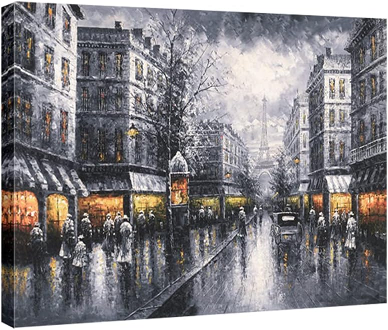 Wieco Art Paris Street View City Canvas Prints Wall Art By Decorative Landscape Oil Paintings reproduction for Living Room Home Decorations Wall Decor Modern Giclee Contemporary Cityscape Artwork