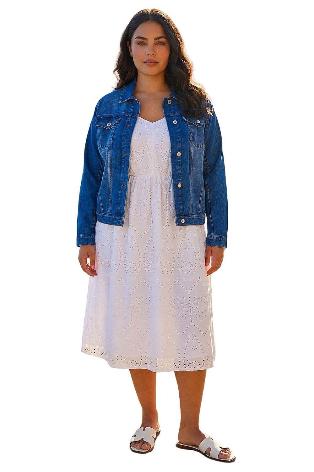 Roman Curve Cotton Denim Jacket - Mid Blue - Women's - Size 30-32