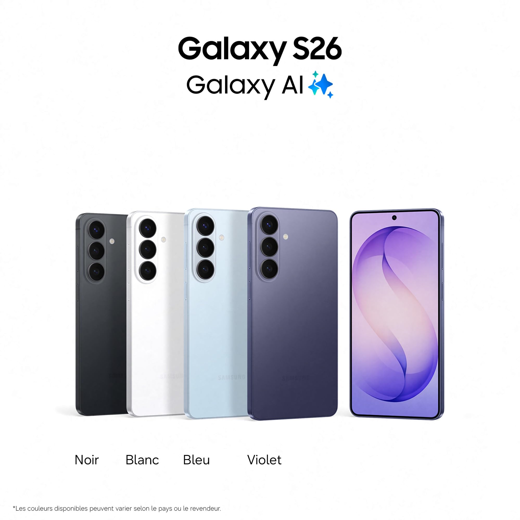 Samsung Galaxy S26, Smartphone Android 5G avec Galaxy AI, 256 Go, Chargeur Secteur Rapide 25W Inclus, Smartphone déverrouillé, Noir, Version FR