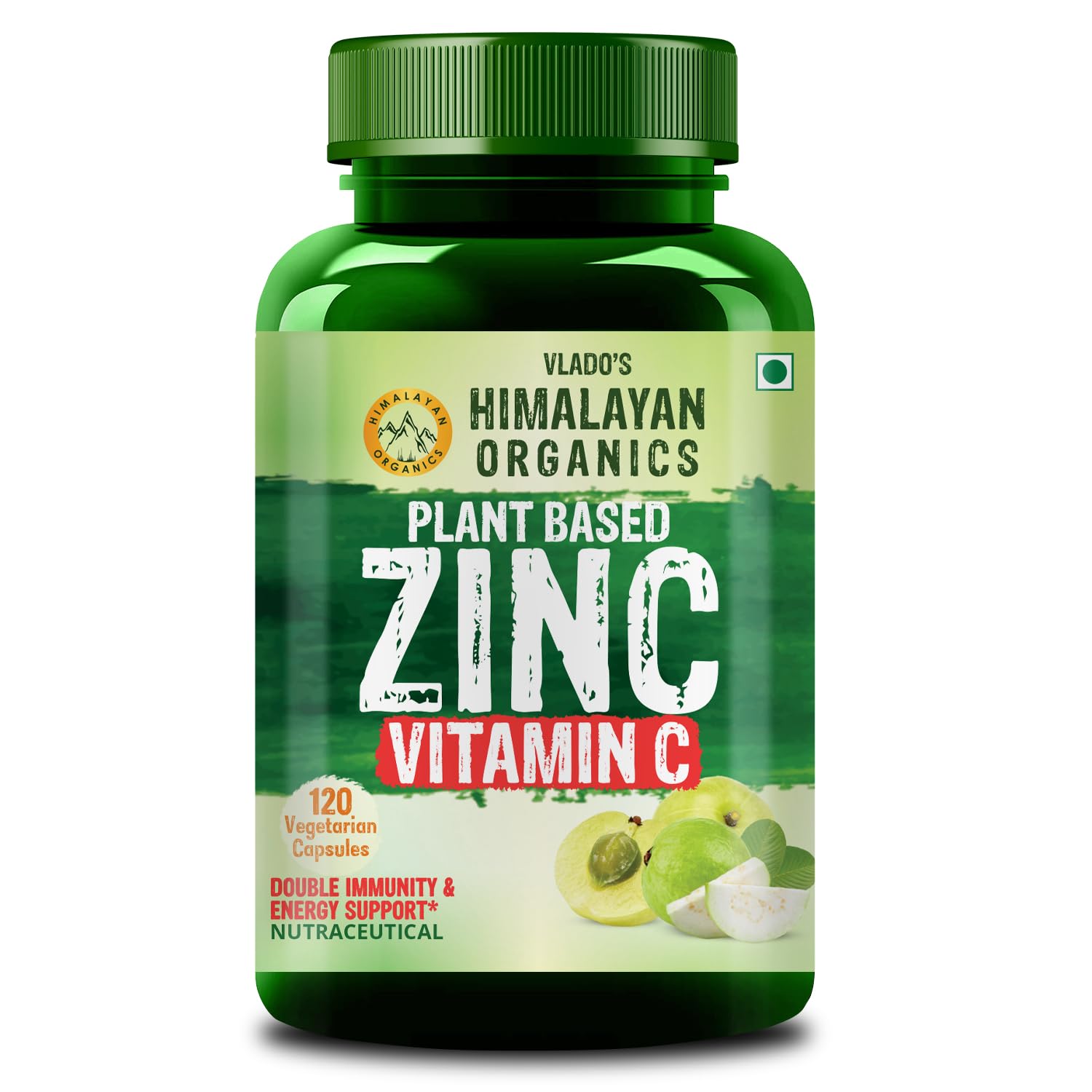 Vlado's Himalayan organic Plant Based Zinc With Vitamin C Supplement | Digestive Health | Improve Iron Absorption | Double Antioxidant & Immune Support -120 Veg Capsules