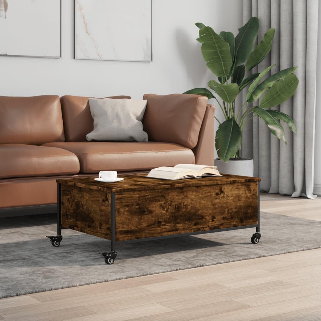 LAPOOH Mesa de Centro con Ruedas Madera ingeniería Roble 91x55x34 cm, Mesa Baja Salon, Mesa Centro Salon, Mesa Auxiliar, Mesa Cafe, Mesita Salon, Muebles De Salon Modernos - 842298