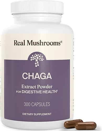 Real Mushrooms Cápsulas de Seta Chaga – Extracto de Chaga Orgánico en Polvo con Polvo de Extracto para el Bienestar y Apoyo Energético – Vegano, Sin