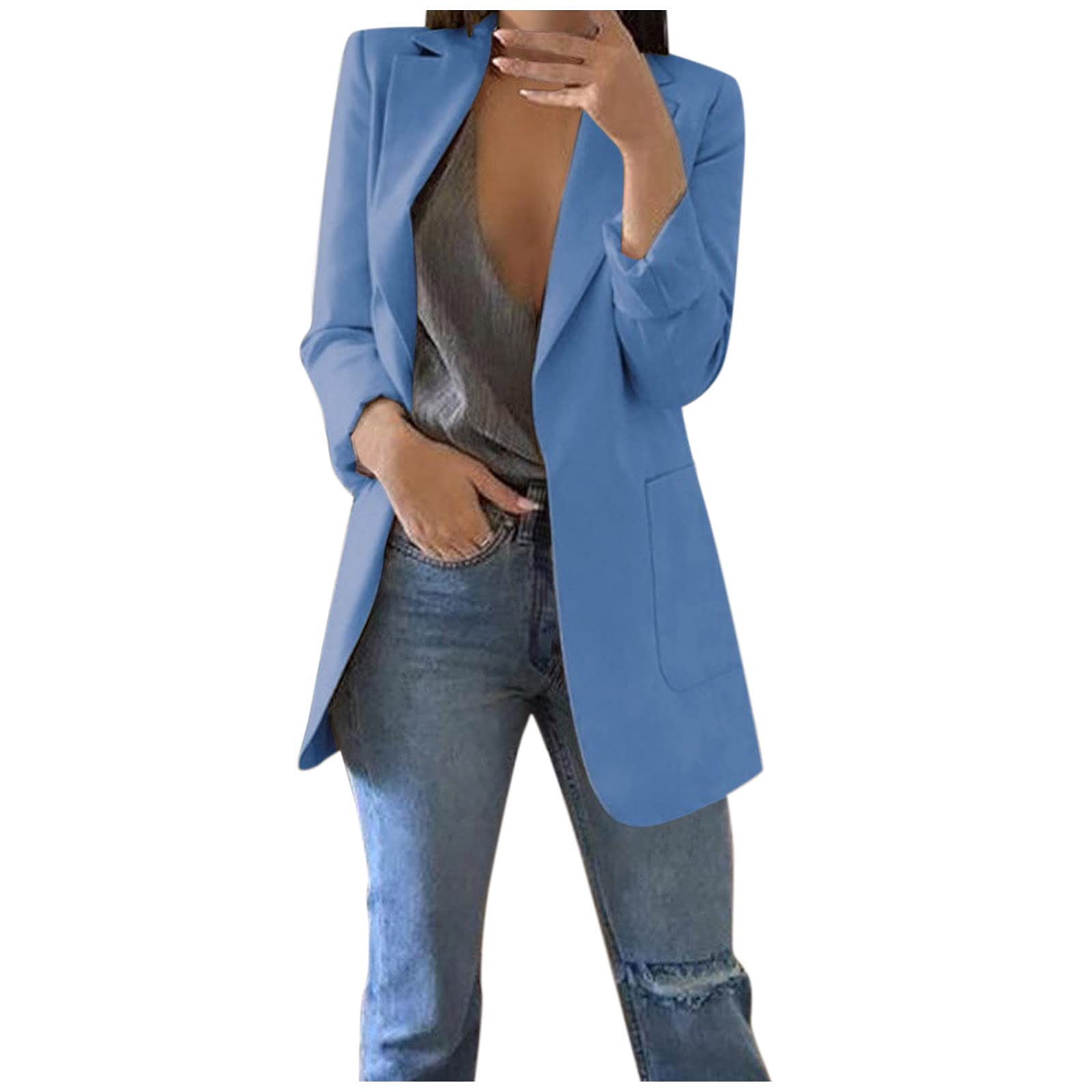 L9WEI Damesblazer, elegante openvallende blazer met lange mouwen, zakelijk, effen, revers, herfst, winter, dunne bovenkleding, L