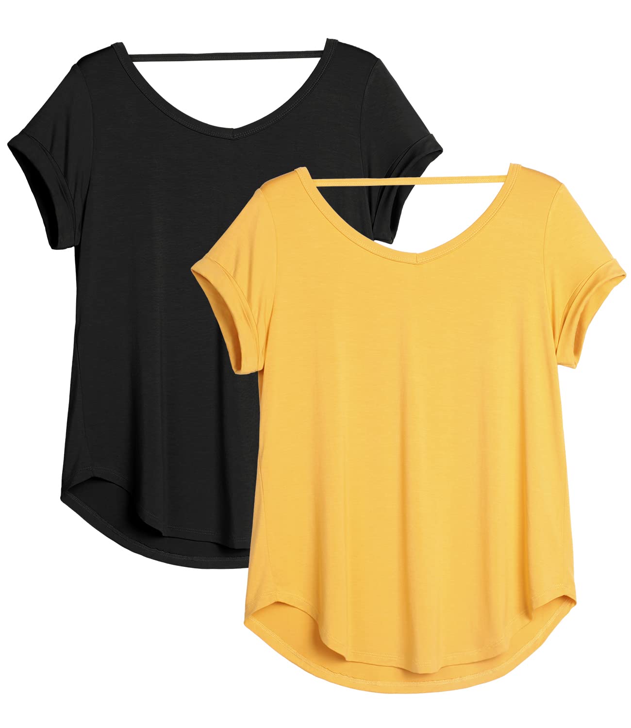 icyzone Camiseta de Yoga Deportiva de Suelta Transpirable de Manga Corta de Espalda Abierta para Mujer