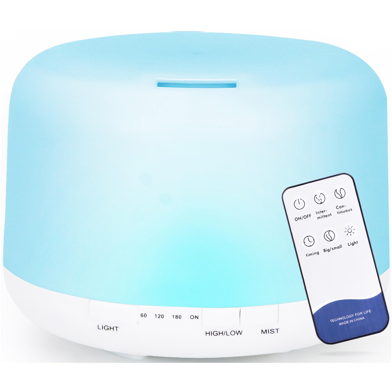 500ML Essential Oil Diffuser with Remote Control, BPA Free Ultrasonic Aromatherapy Diffuser with Auto Shut-Off Function,Cool Mist Humidifier for Office Home,White