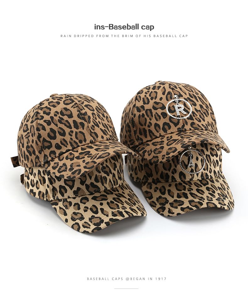 Image of Baseball Hat with Leopard Pattern for Women Adjustable Dad Hat Unconstructed Plain Cap Outdoor Peaked Cap (US, Alpha, One Size, Deep)