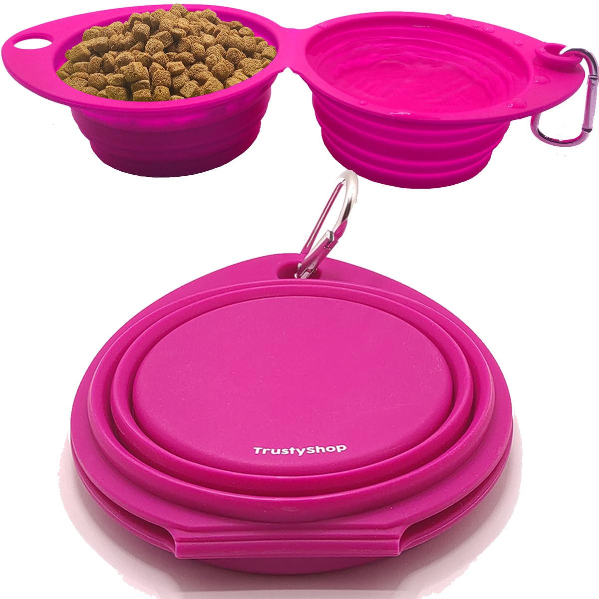 Comedero y Bebedero Plegable para Perros y Gatos - Cuenco Doble de Silicona Resistente Libre de BPA - Plato Portatil para Agua y Comida Ideal para Viaje, 700ml (Rosa Fucsia)