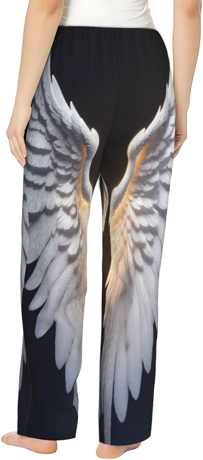 Angel Wing Print Cozy Flannel Pajama Pants For Women,Warm Christmas Pj Pants,Cute Fleece Pajamas