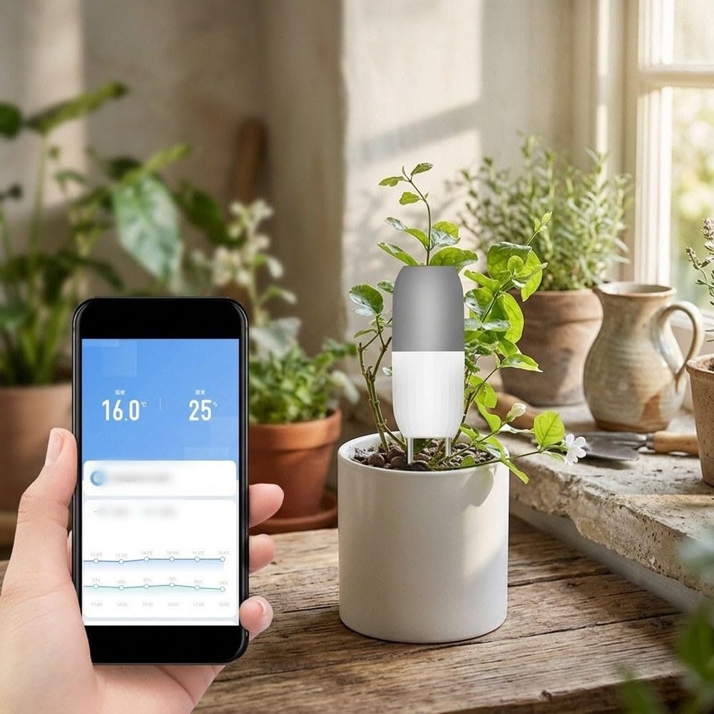 Medidor inalámbrico de humedad del suelo, para sensor de jardín inteligente WiFi temperatura del suelo, monitor de humedad, sistema de riego automático controlado por aplicación de cuidado de plantas