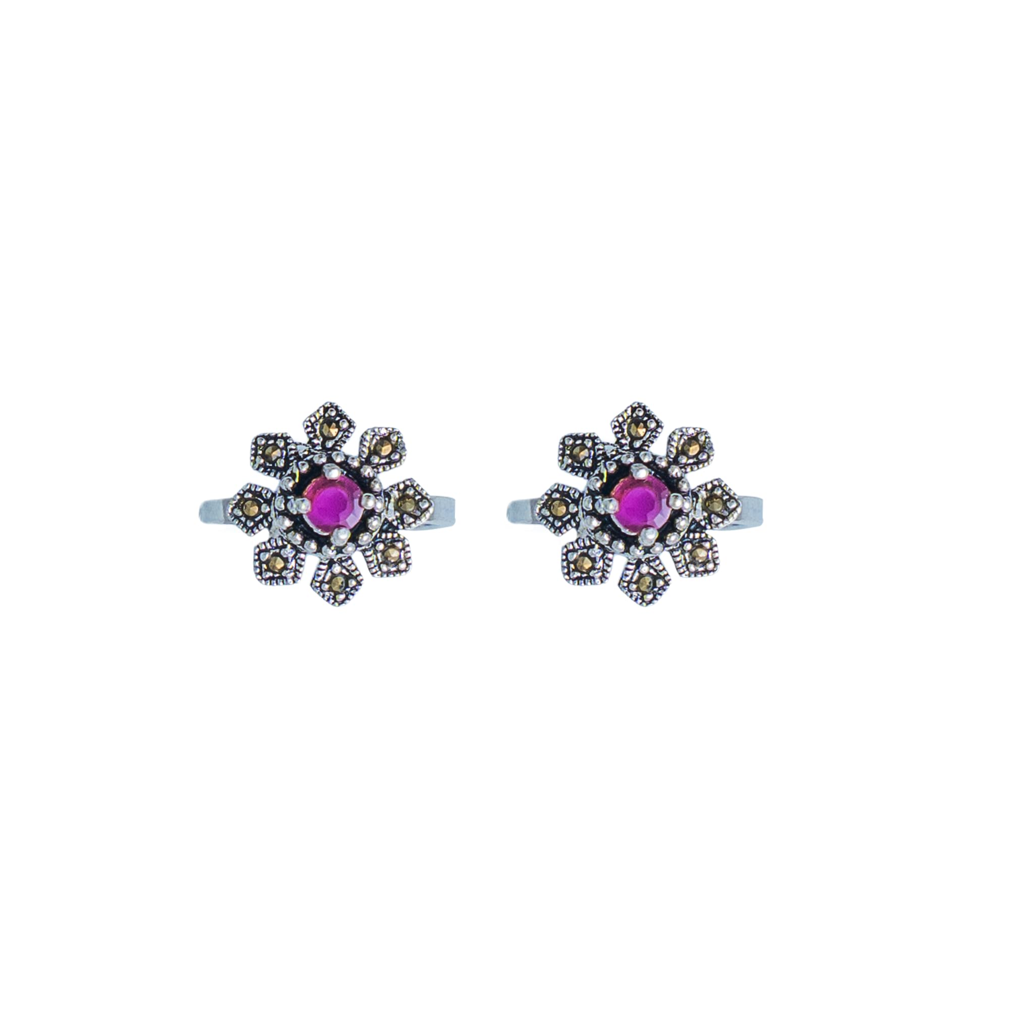 tvisva jewels Sterling Silver Floral Toe Ring with Pink Stone & Antique Finish | Adjustable Women’s Ethnic Foot Jewelry-picture-28