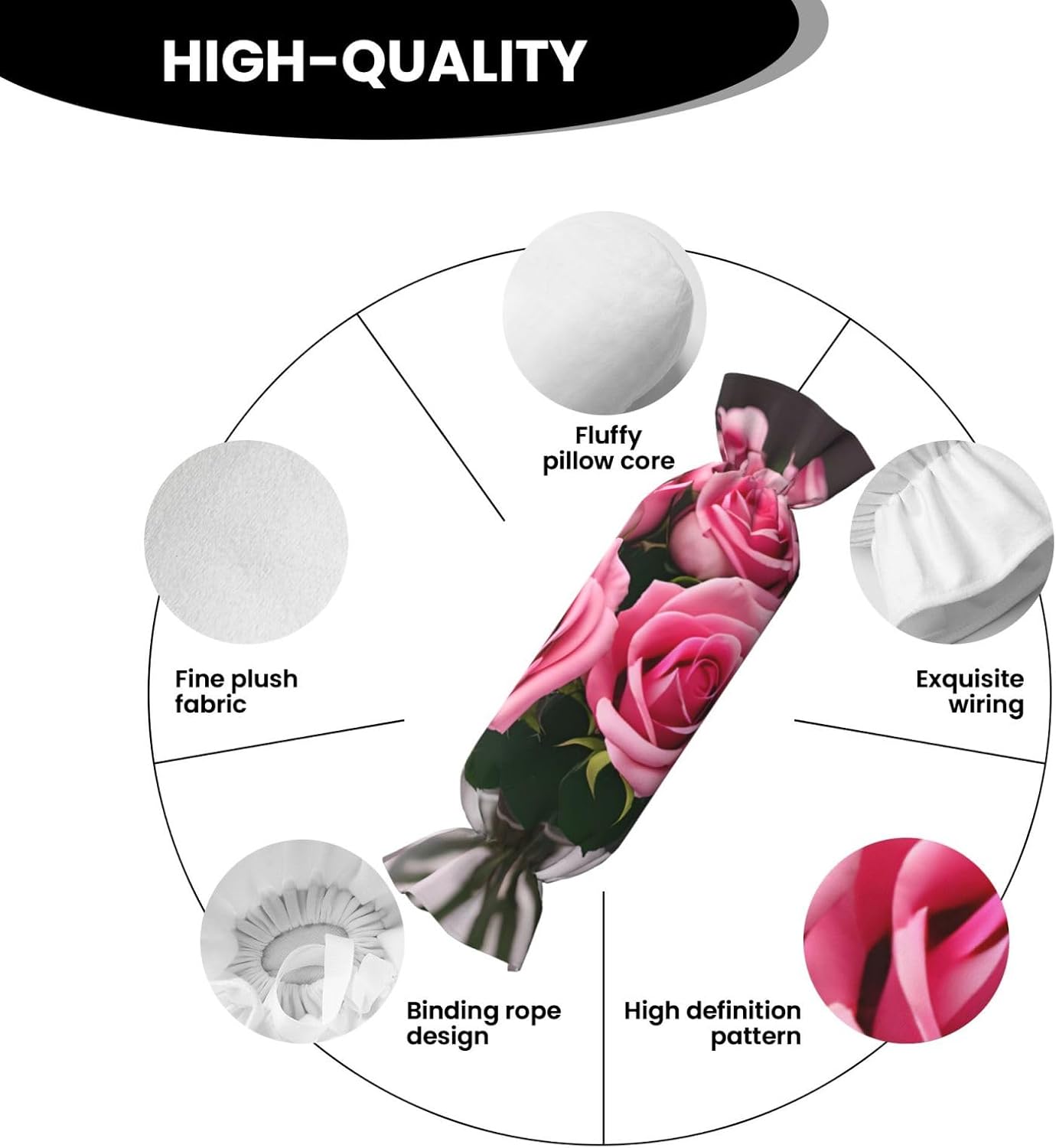 Pink Roses Print Candy Cylindrical Comfortable Pillow Throw Pillows Home Decor Easy Maintenance