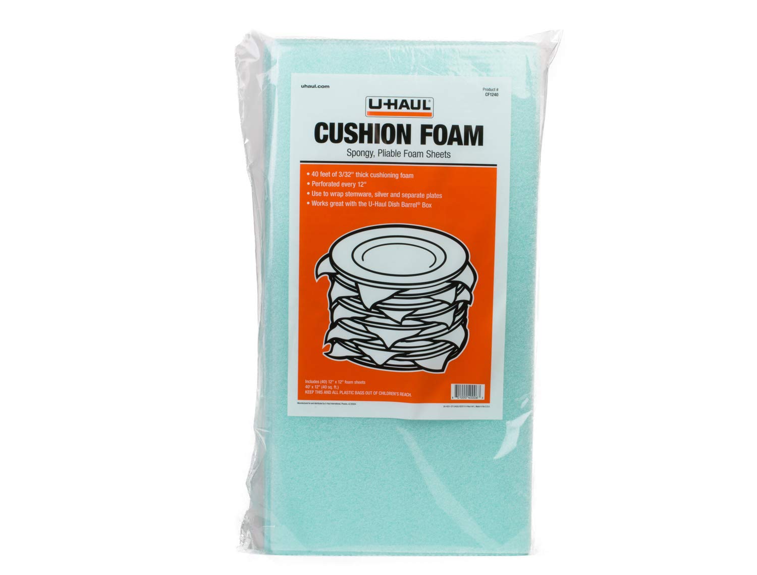 U-Haul Cushion Foam Sheets- Includes 40 Perforated Foam Sheets 40' x 12" f-or Packing, Wrapping, and Isolating Fragile Items
