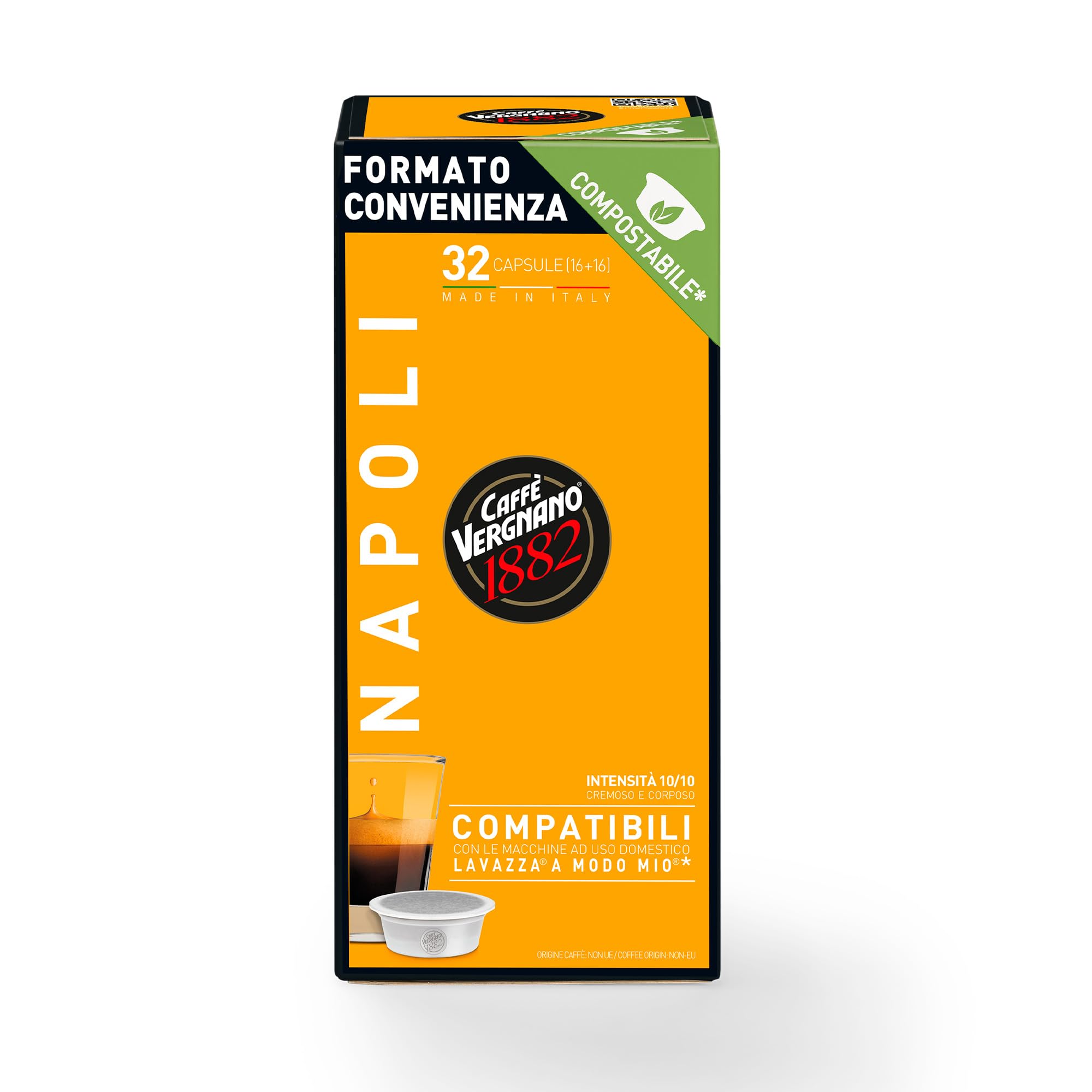 Caffè Vergnano 1882 kompatybilne kapsułki do kawy Lavazza A Modo Mio, Napoli - 4 opakowania po 32 kapsułki (łącznie 128)