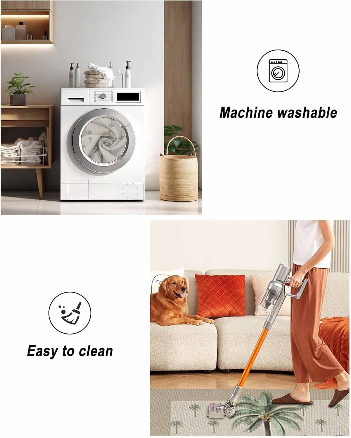 Tropical Palm Tree Kitchen Hallway Runner Rug 2X5 Ft Carpet, Washable Woven Brown Summer Beach Plant Throw Carpet with Tassel, Non-Shedding Farmhouse Retro Green Botanical Entryway Laundry Rugs