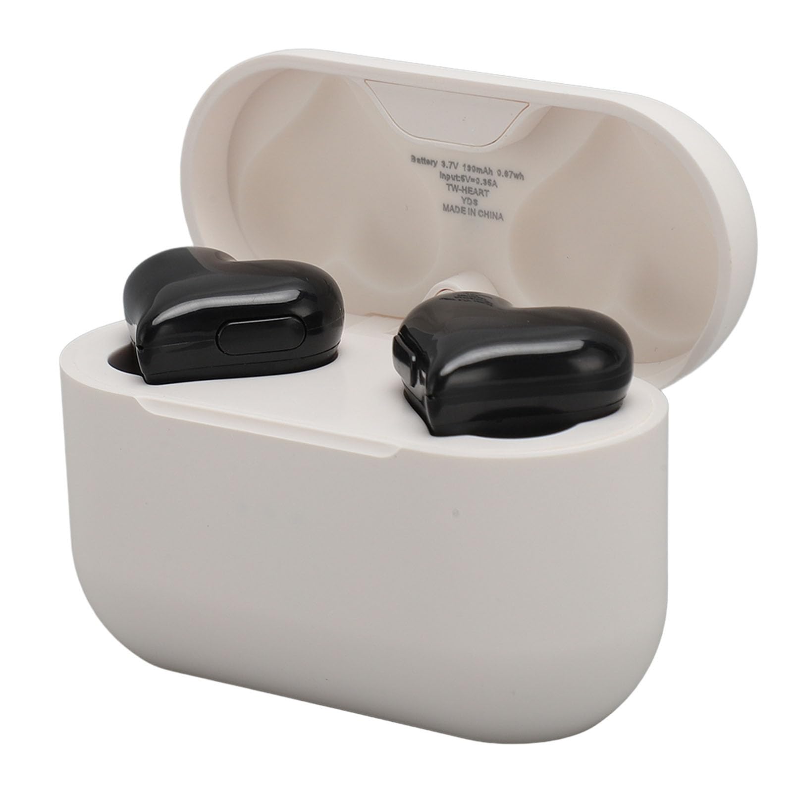 Gugxiom Heart Shaped Wireless Earbuds, HiFi Stereo Sound Bluetooth in Ear Headphones, Waterproof Ear Buds with Charging Case & Ear Tips (Black)