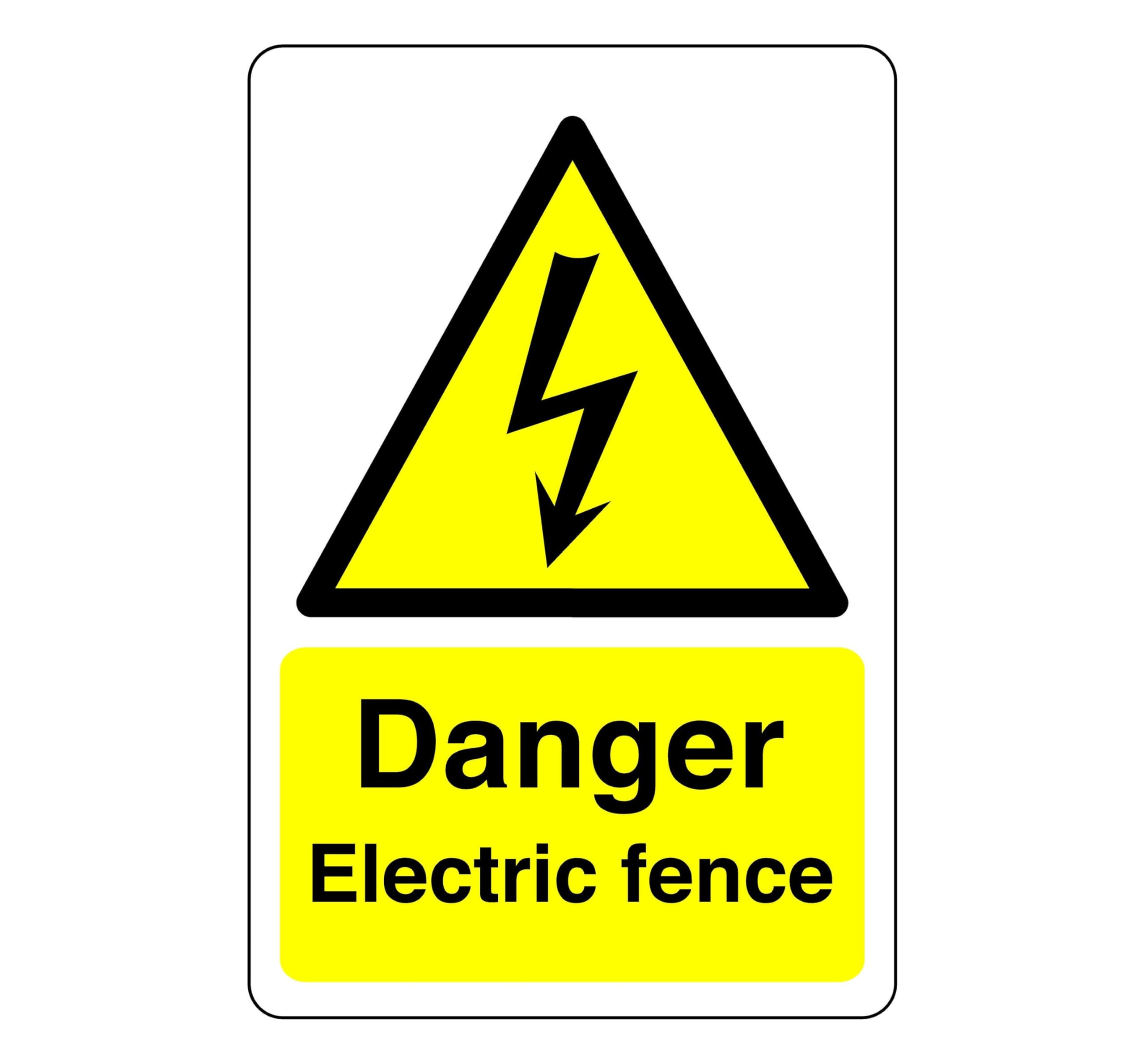 Danger electric fence sign - 1.2mm Rigid plastic for indoor/outdoor usage (400mm x 300mm) Viewing Distance within 14m.
