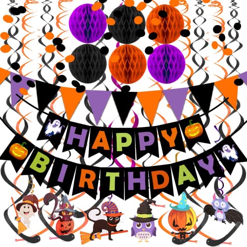 Décorations de fête d'anniversaire Kimimara Halloween - Joyeux anniversaire bannière papier triangle drapeau bruant cercle suspendu ensemble pour fête d'anniversaire à thème Halloween Cover