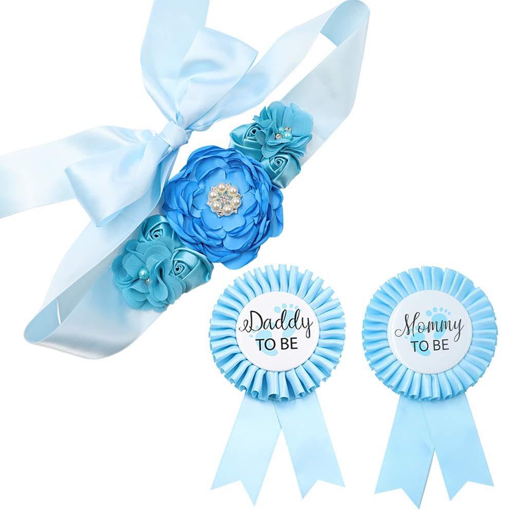 Maternity Sash and Mommy Dad to Be Pins Set, Baby Shower Decorations Gender Reveal Party Decorations for Boys and Girls Pregnancy Props Keepsake Gifts