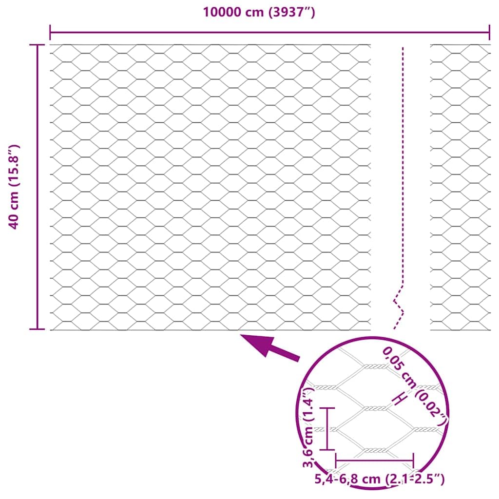 Cerca Hexagonal Plateado 0,4 x 100 m Acero galvanizado para gallineros y huertos,Protege Animales pequeños,Uso Exterior Seguro y versátil Tamaño de Malla 36 mm