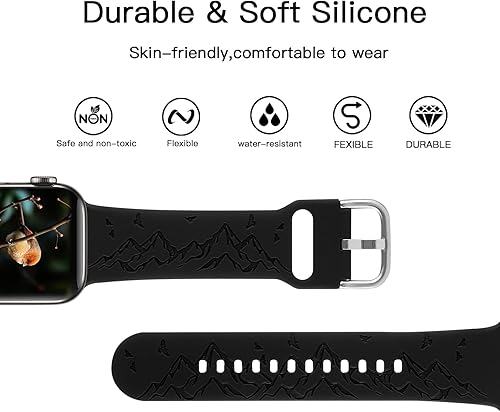 Miniatura 3 de Mountain Range - Correa de silicona grabada compatible con Apple Watch de 1496 pulgadas 1575 pulgadas 1614 pulgadas para mujeres y hombres idea de
