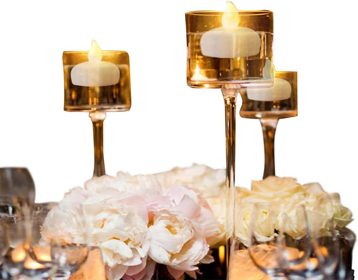 COUTUDI 12 pcs Flameless Flicker Tealights / Floating Candles for Centerpieces, Long-life Water Activated LED Tea Lights for Wedding Party Floral Decor Battery Included, Warm Yellow