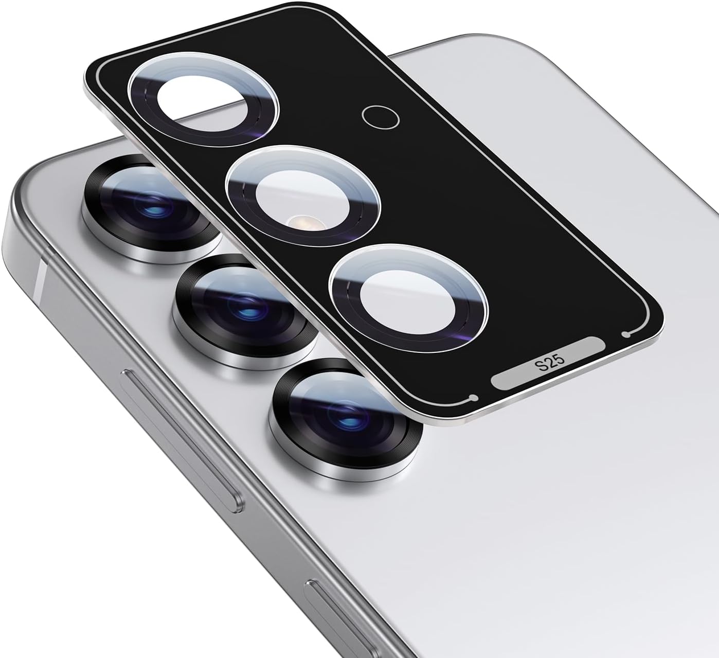 HelloDeere for Samsung Galaxy S25 Camera Lens Protector, Easy Installation, Perfect Fit, 9H Shatterproof Tempered Glass with Aluminum Metal Circle Camera Protector, Case Friendly, Silver Shadow