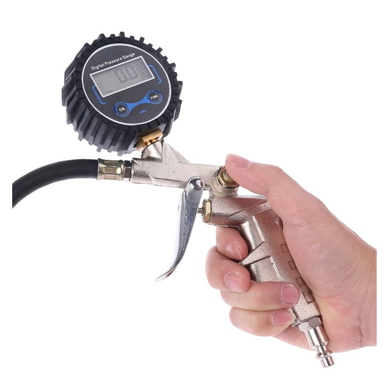 Gonfiatore Digitale per Pneumatici con manometro, Tubo Flessibile e Clip per mandrino per Auto Moto Bici