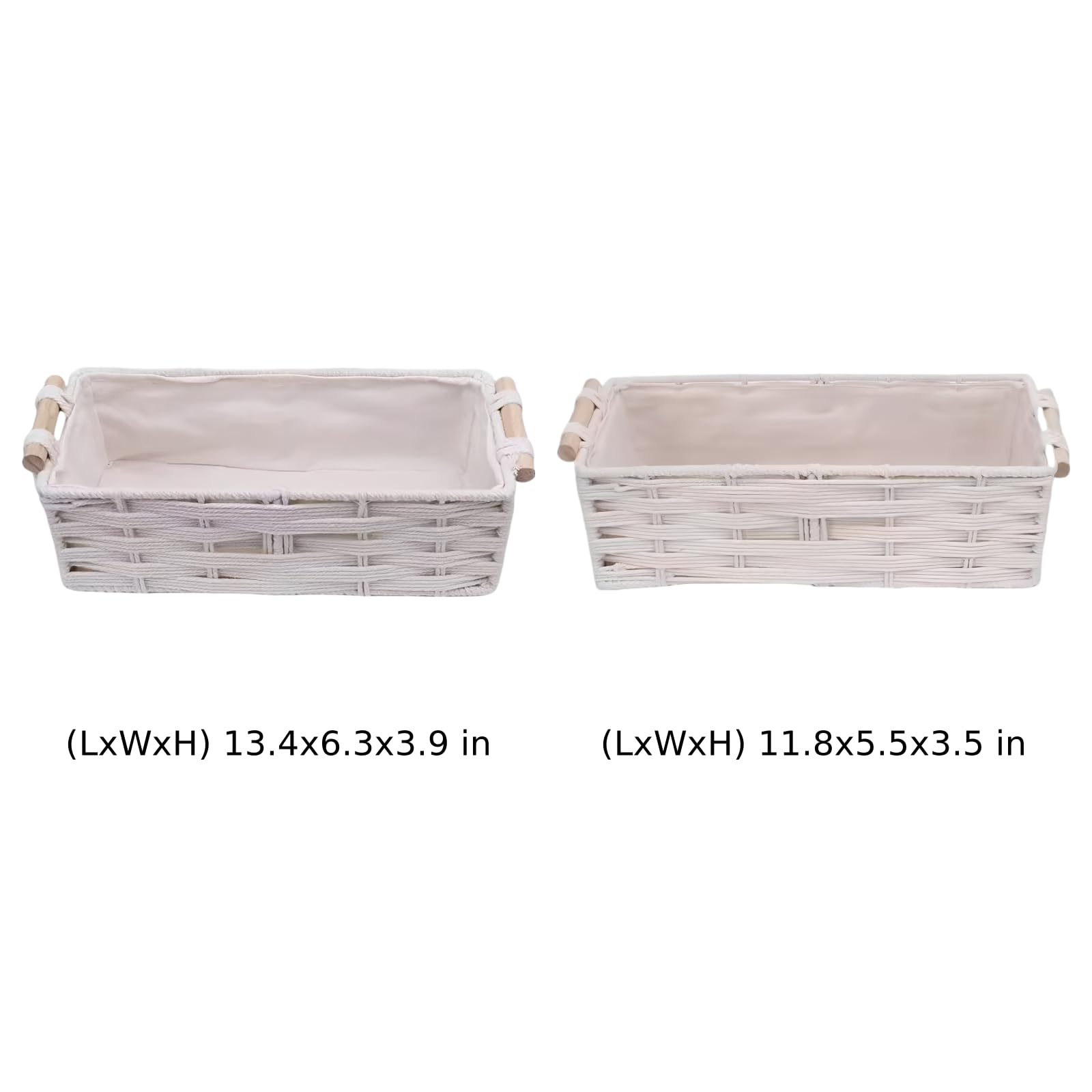 Canastas tejidas de 2 piezas, cestas decorativas bohemias de cuerda de algodón con asas de madera, almacenamiento de papel higiénico, grande de 13.4 x 6.3 pulgadas, pequeña 11.8 x 5.5 pulgadas