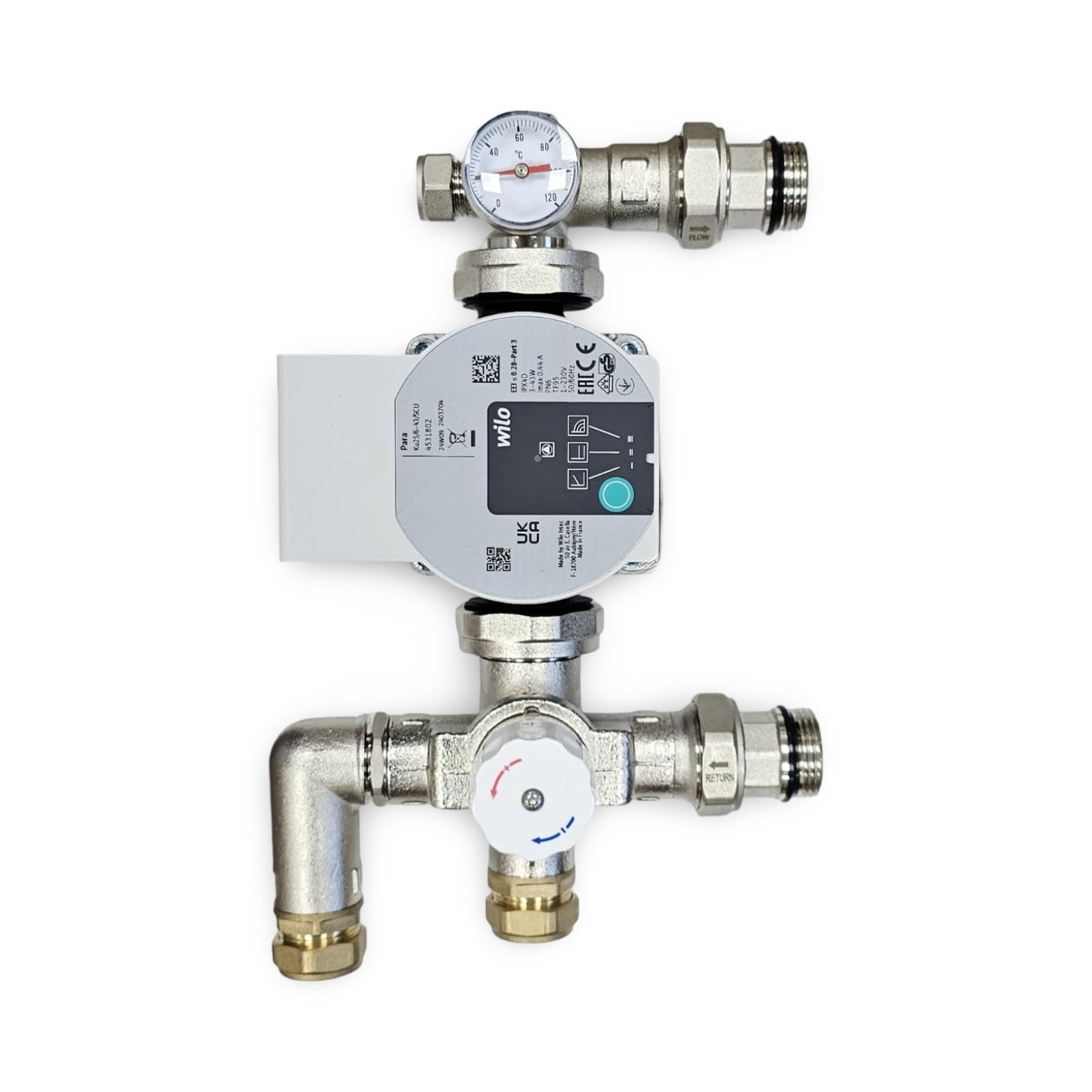 Wärmer System Underfloor Heating Mixer Blending Valve With Wilo Para Ku25/6-43/Scu Pump, Temperature Control 35-60°C, 10 Bar Max Pressure