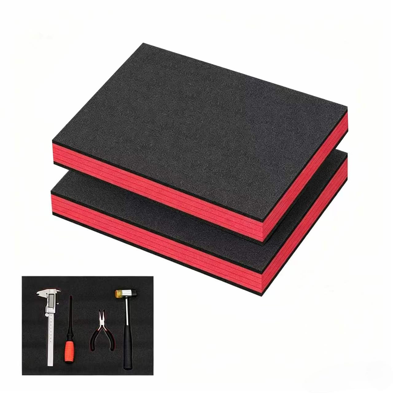 2-Piece Tool Box Foam/Shadow Foam Liner Kit – Cuttable Polyurethane Foam Sheet、Foam Insert – Commonly Used EPE Foam Board as Tool Boxes Organiser Inserts (Black/Red, 40 x 33 x 4 cm)