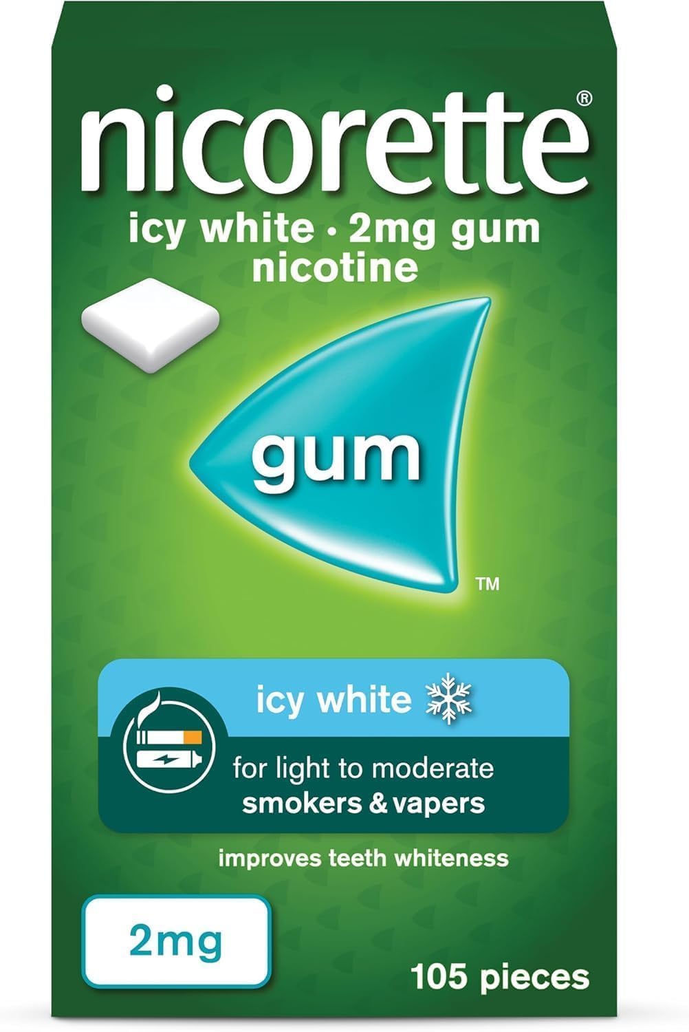 ICY White 2mg Gum (105 Pieces), Discreet Stop Smoking and Stop Vaping Aid to Help You Quit for Good, Tackle Cravings and Withdrawal Symptoms, Nicotine Gum (Quit Smoking or Vaping)