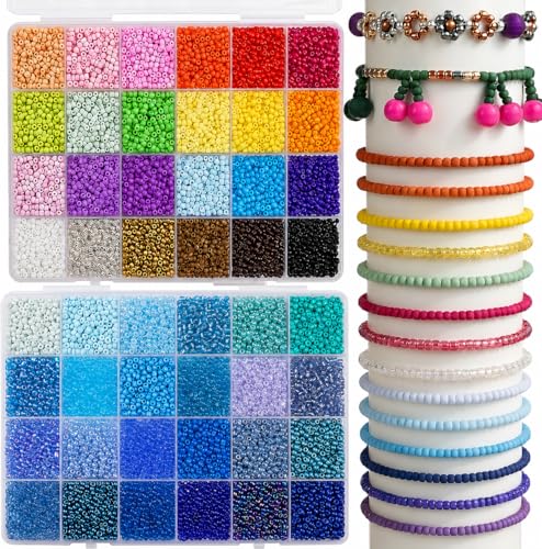 3mm Glass Seed Beads 40 Colors Approx 10000pcs Small Craft Beads | 8/0 Tiny Beads for Jewelry Making Embroidery Kits and DIY Bracelet Crafting Supplies
