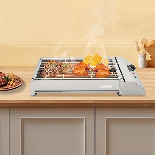Miniatura 6 de Parrilla eléctrica, parrilla eléctrica comercial para interiores con control de temperatura a 572 F, parrilla extraíble y placas de plancha,