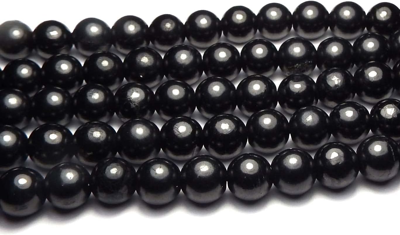 Russian SHUNGITE 8mm Round Beads Natural Stone 15.5 Strand