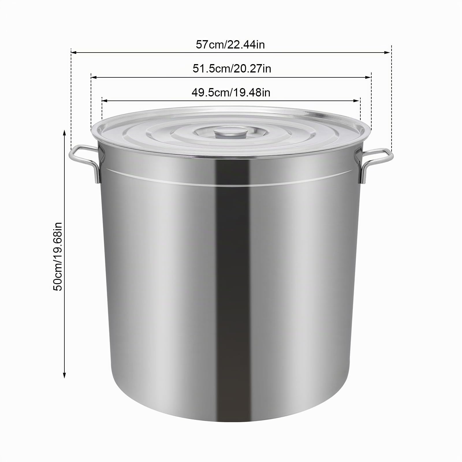 Olla de 100 L con tapa de acero inoxidable 49,5 x 49,5 x 50 cm con tapa y cesta, olla para cocinar al vapor, cocinar, freír