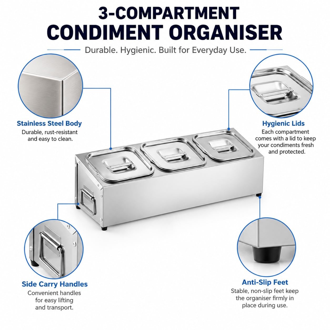 Porta Ingredienti Pizza in Acciaio Inox con Coperchio, Contenitore per Ingredienti per Condimenti E Salse, Vaschette Rimovibili da 2 L, Porta Condimenti per Pizzeria, Buffet