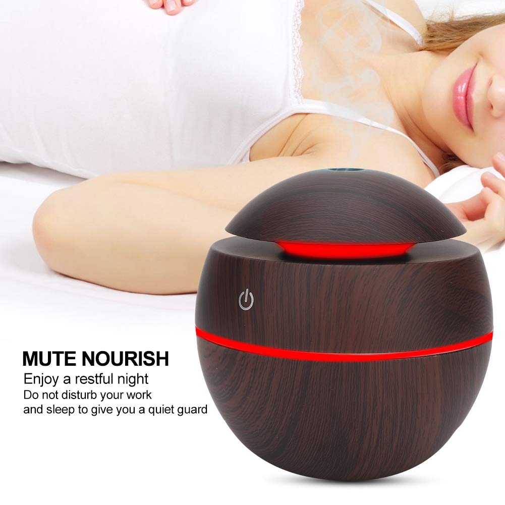 Diffuseur d'huile, Portable Round Shape Ball USB Rechargeable Diffuser Humidifier Air Purifier, Diffuseur électrique pour la Maison(Grain de Bois foncé)