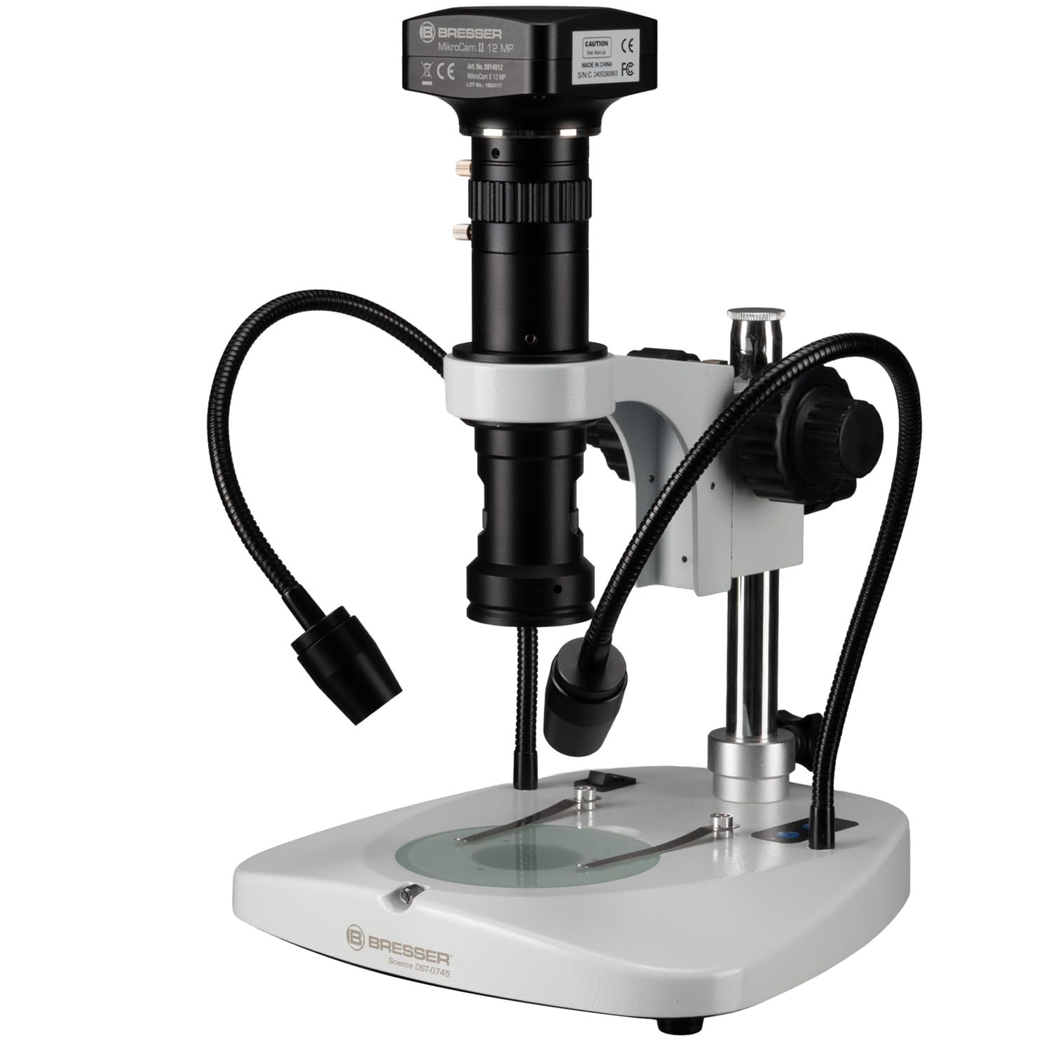 Bresser Microscopio Digitale Profesionale con Fotocamera 0,7x-4,5x, 12 MP | Luce LED incidente e trasmessa, Sony IMX226, PC Windows, Focus stacking, Misurazione, Laboratorio, Per elettronica