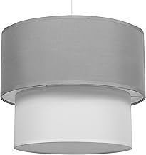 GIGGI 2-Tier Fabric Lamp Shade, 30cm Easy-Fit Ceiling Light Shade, Non-Electrical Pendant Lampshades for Ceiling Lights, Lamp Shades for Table Lamps, Floor Lamps, Living Room, Bedroom (Grey & White)