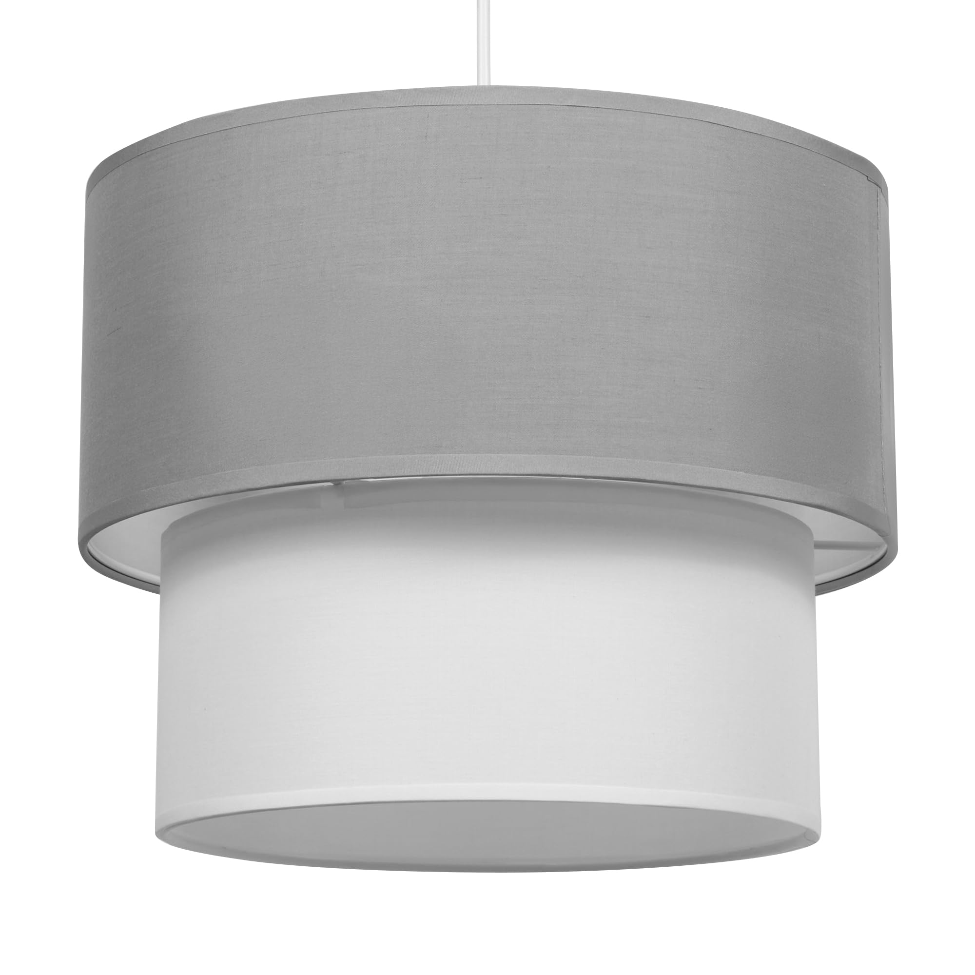 Giggi Grey & White 2-Tier Fabric Lamp Shade, 30Cm Easy-Fit Ceiling Light Shade, Non-Electrical Pendant Lampshades For Ceiling Lights, Lamp Shades For Table Lamps, Floor Lamps, Living Room, Bedroom (Grey & White)