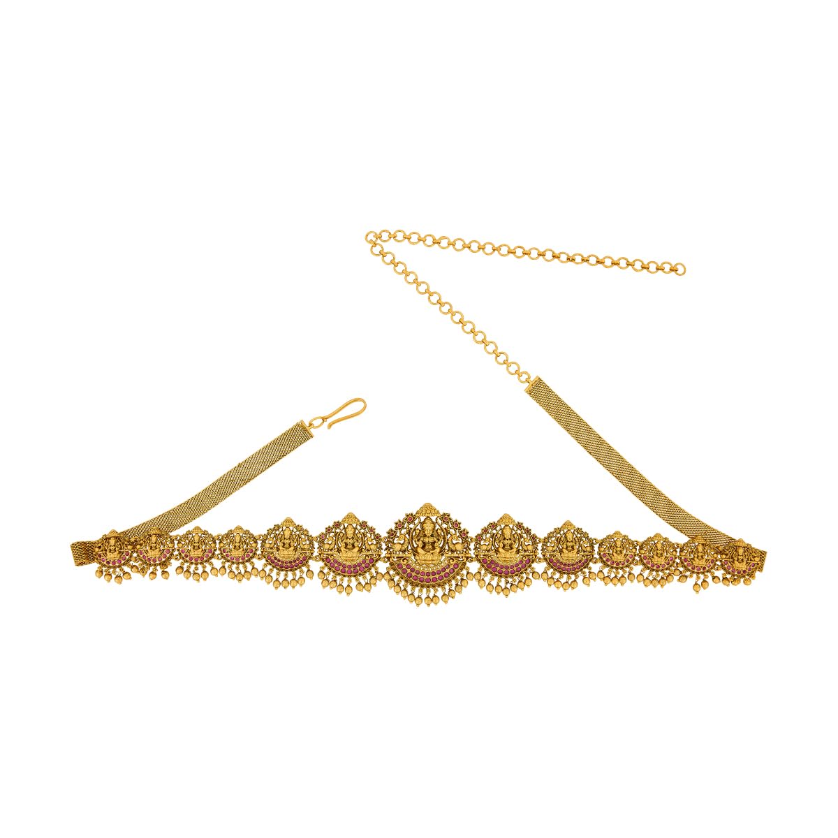 kushal's Fashion Jewellery Ruby Gold Plated Antique Kamarbandh Waist Belt for Women | Adjustable Chain | Bridal, Bridesmaid & Occasion Wear - 467666-picture-33