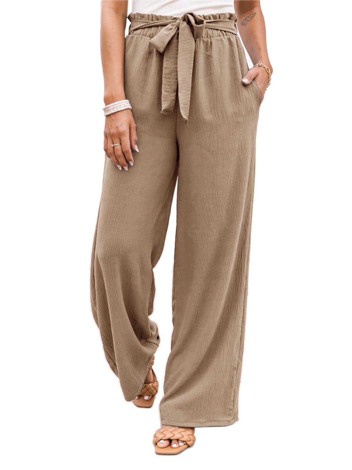 NIMINWide Leg Pants for Women High Waisted Business Casual Pants Work Pants Loose Flowy Summer Beach Pants with Pockets