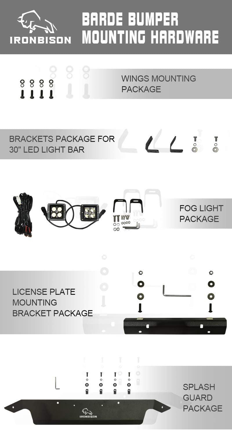 IRONBISON Front Bumper for 2013-2018 Dodge RAM 1500 (Exclude Rebel Trim) Pickup Truck Front Bumper Guard with 2 LED Fog Lights/Splash Guard Can Add 30” LED Light Fine Textured Black